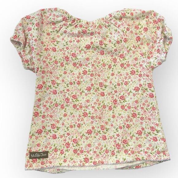 Matilda Jane White Pink Budding Florals Springtime Puff Sleeve Top Size 4 - Picture 2 of 3